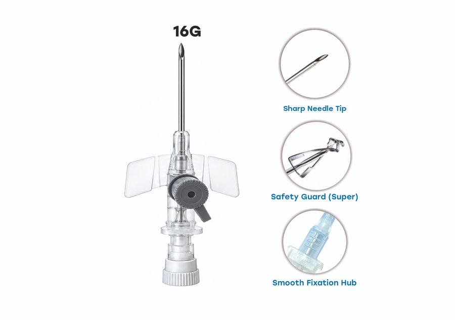 EASY-VEIN SAFY SUPER 16G safety IV cannula, grey (ISO 6009 colour code)