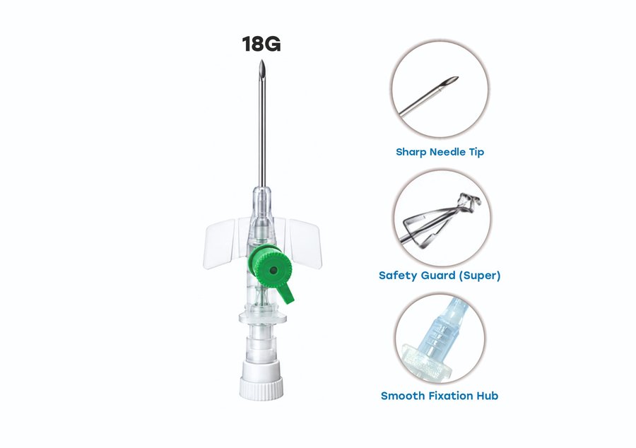 EASY-VEIN SAFY SUPER 18G safety IV cannula, green (ISO 6009 colour code)