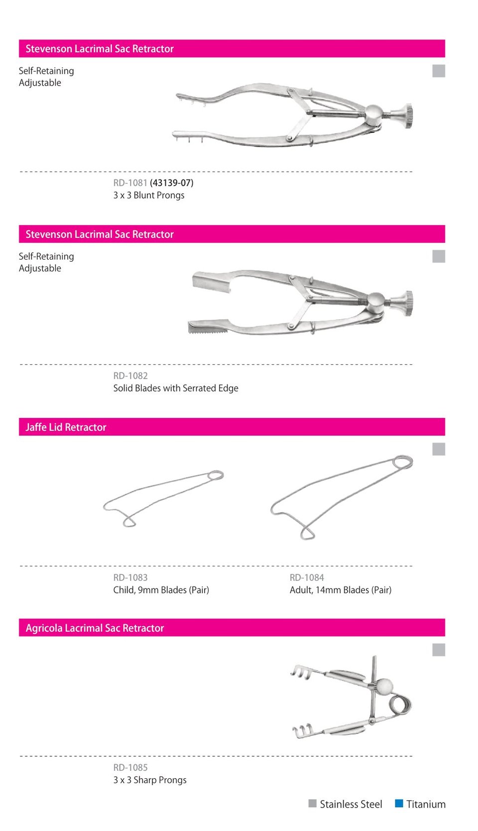 Retractors, catalogue page 1 of 3